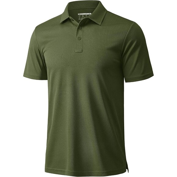 Men's Army Green Short Sleeve Quick Dry Collared Moisture Wicking Polo Shirts